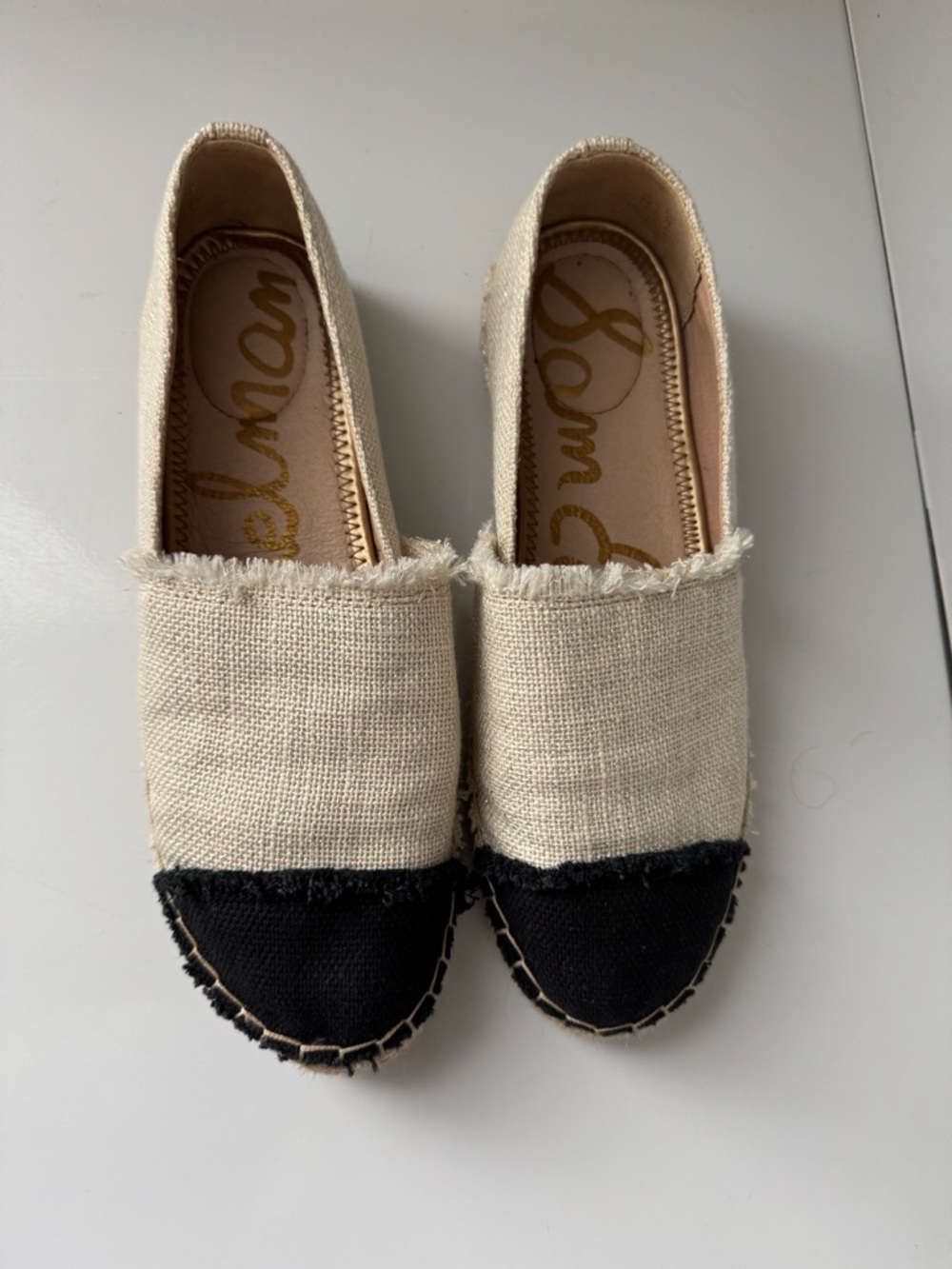 Sam Edelman Cream Canvas Espadrilles with Black Toe Cap